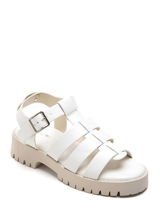 Keep Fred Women's Flat Sandals with Strap in White Color