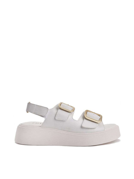 Keep Fred Leather Women's Flat Sandals Flatforms in White Color