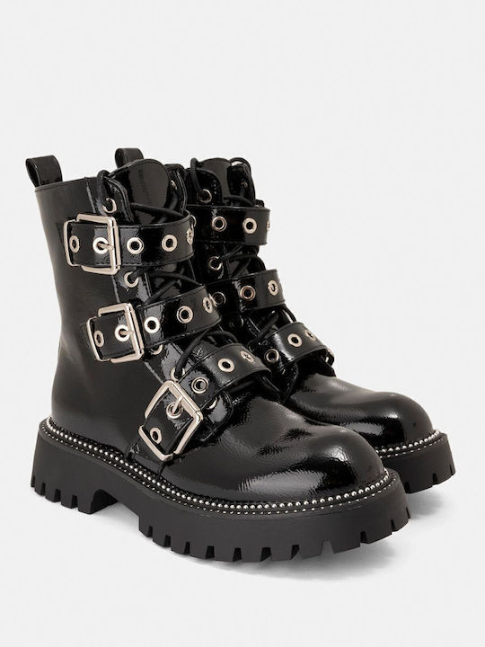 Stiefeletten Damen aus Lackleder Schwarz