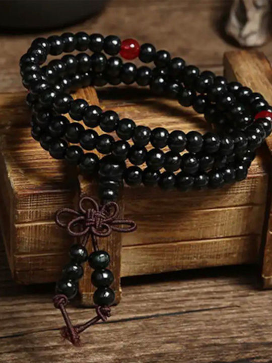 Tibetan Mala Meditation Wooden Beads Elastic Cord Black