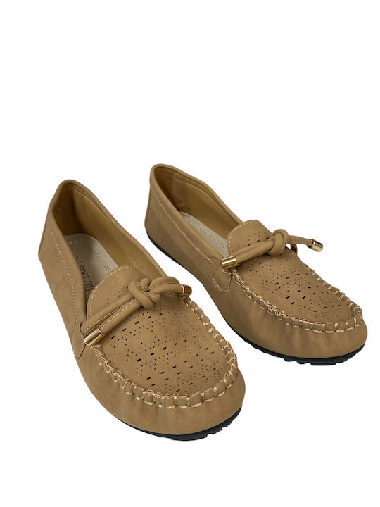 B-Soft Leather Women's Moccasins in Beige Color