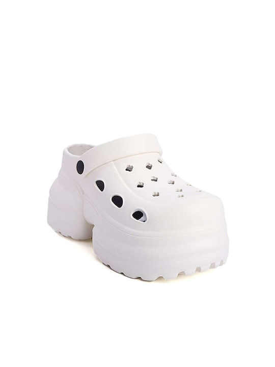 Perforated Clogs with High Chunky Sole Beige