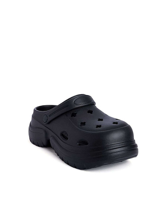 High Perforated Clogs with Lug Sole Black