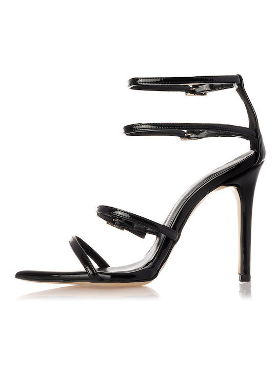 Sante Patent Leather Women's Sandals Black with High Heel