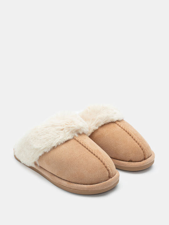 Luigi Winter Women's Slippers with fur in Beige color