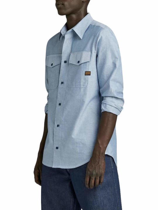 Marine Langärmlig Baumwolle Hemd Light Blue