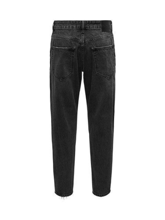 Ανδρικό Παντελόνι Τζιν Cropped με Relaxed Tapered Εφαρμογή Washed Black