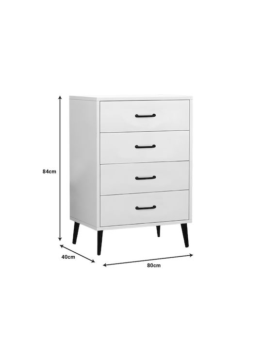 Comoda pentru Dormitor din Lemn & Metal Adrenile Alb cu Acoperire din Piele Ecologică 80x40x84buc