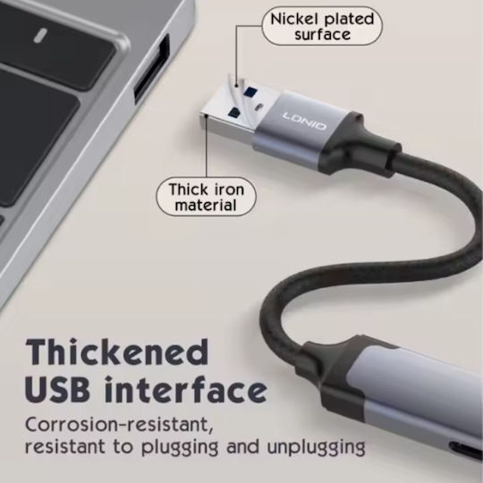 Ldnio USB Хъб 4 Порта USB 3.0 с USB-A Връзка Сив