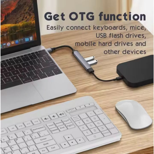 Ldnio USB Хъб 4 Порта USB 3.0 с USB-A Връзка Сив
