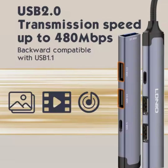 Ldnio USB Хъб 4 Порта USB 3.0 с USB-A Връзка Сив