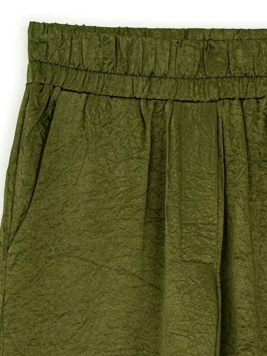 Philosophy Wear Femei Satin Pantaloni cu Elastic cu Croială Dreaptă Olive