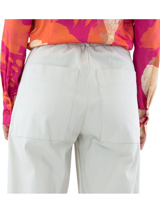 Damen Stoffhose mit Gummiband in Baggy Bein Stil in Beige