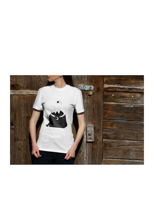 Mysterious Character With Crescent Moon T-shirt White Cotton