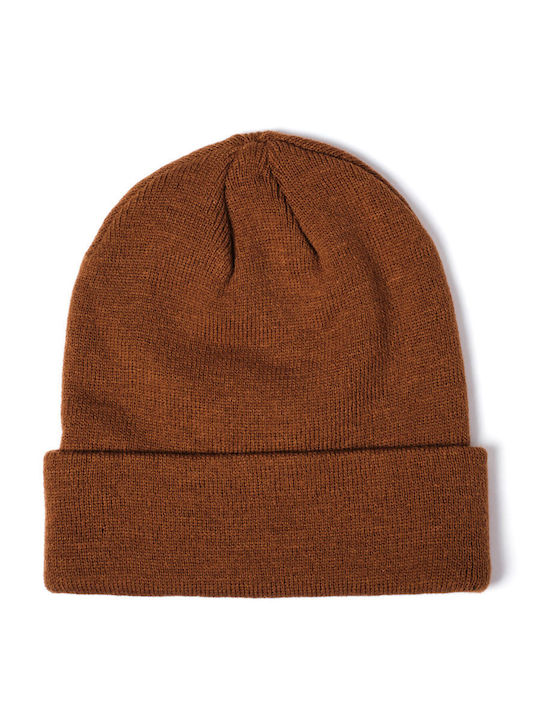 Emerson Beanie Unisex Beanie with Rib Knit in Brown color