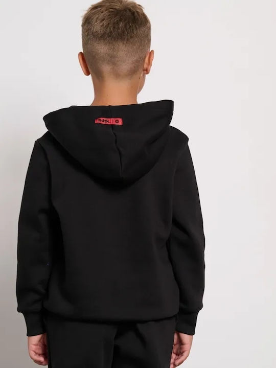 Fleece Παιδικό Φούτερ με Κουκούλα και Τσέπες Μαύρο