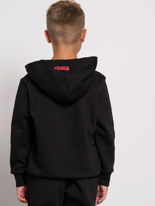 Fleece Παιδικό Φούτερ με Κουκούλα και Τσέπες Μαύρο