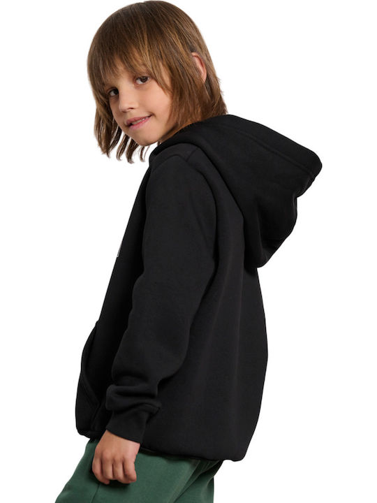 Fleece Παιδικό Φούτερ με Κουκούλα και Τσέπες Μαύρο