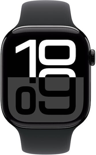 Apple Watch Series 10 Aluminium 46mm Waterproof with Heart Rate Monitor (Jet Black with Black Sport Band (S/M))