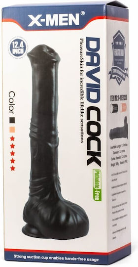 X-Men Dildo με Όρχεις και Βεντούζα Μαύρο 31cm