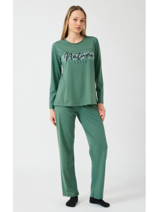 Minerva Winter Damen Pyjama-Set Baumwolle HAKI