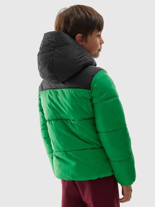 Down Kids Sports Jacket with Lining and Hood Green