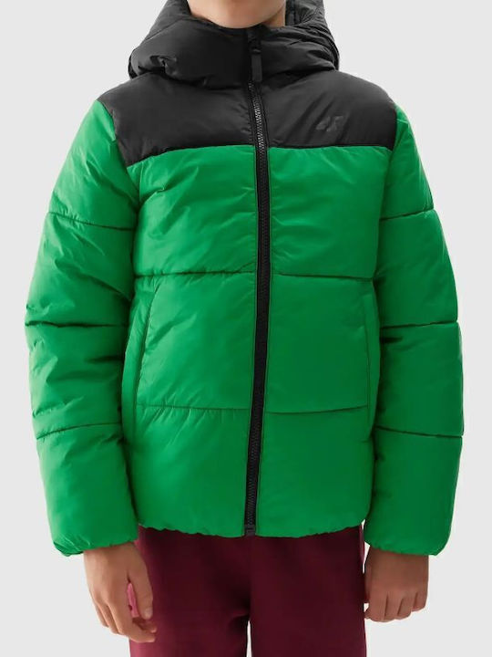 Down Kids Sports Jacket with Lining and Hood Green