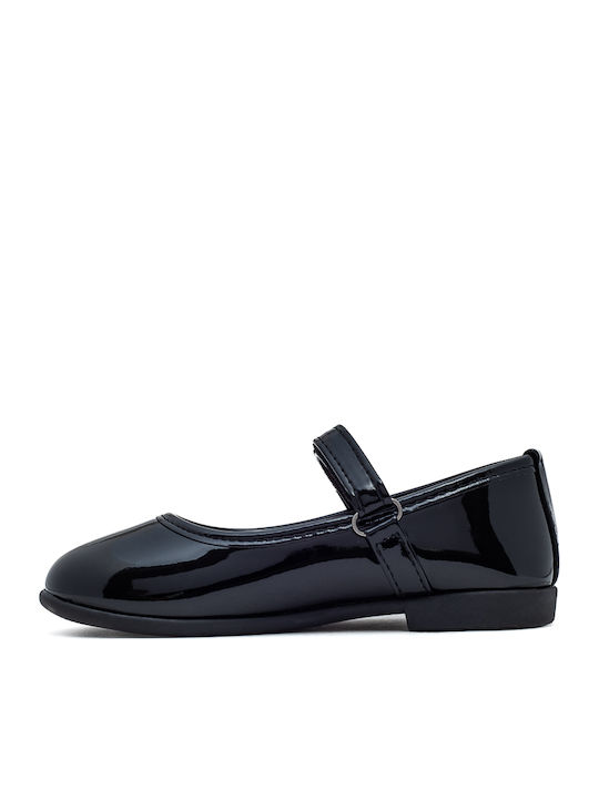 Kids Patent Leather Ballerinas with Hoop & Loop Closure Black