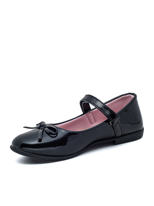 Kids Patent Leather Ballerinas with Hoop & Loop Closure Black