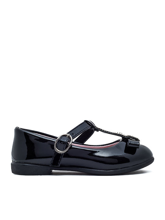 Kids Patent Leather Ballerinas with Adjustable Metal Clasp Black