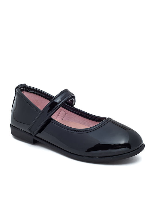Kids Patent Leather Ballerinas with Hoop & Loop Closure Black