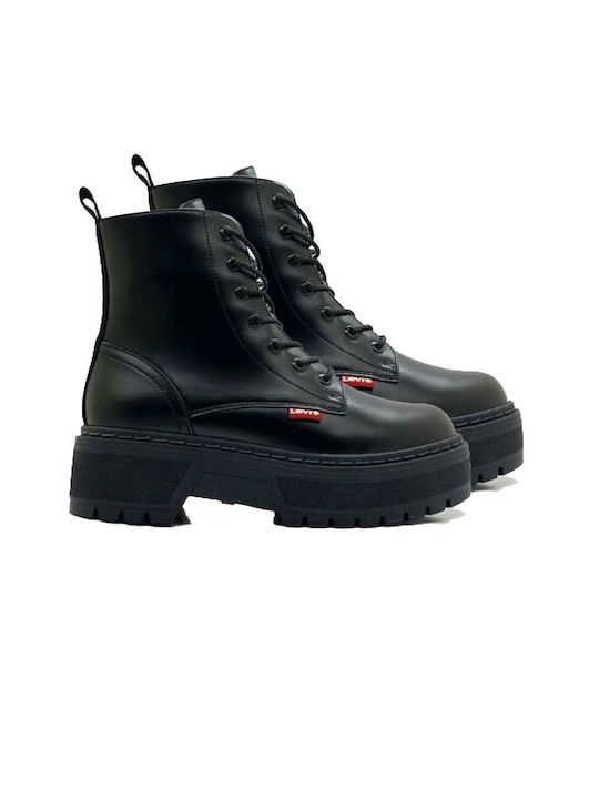 Levi's Kids PU Leather Military Boots with Lace Black