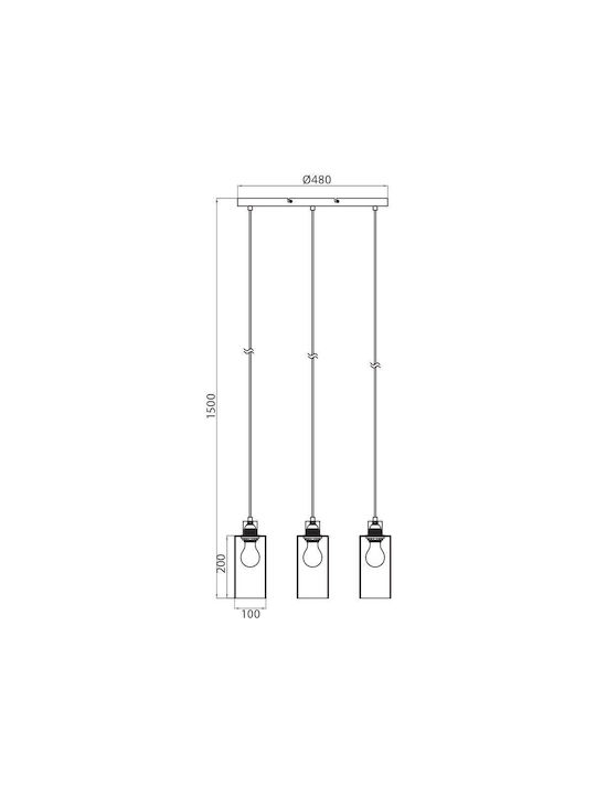 Vivalux Amira Pendant Light Transparent Rail with Socket E27 48x10x150cm