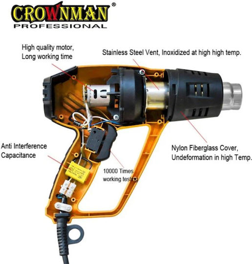 Crownman Πιστόλι Θερμού Αέρα 2000W με Ρύθμιση Θερμοκρασίας εως και 650°C