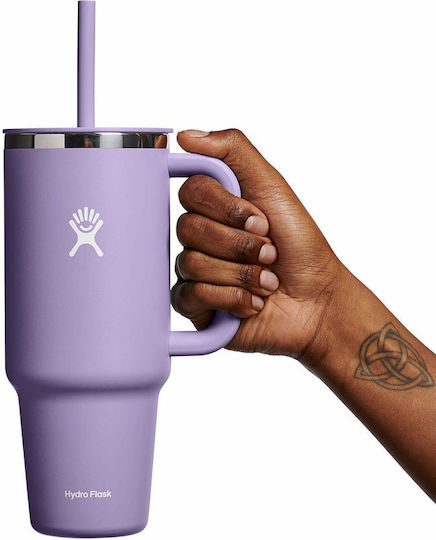 Hydro Flask Travel Tumbler Handled Tumbler Θερμός Ανοξείδωτο 1.18lt Moonshadow με Καλαμάκι και Λαβή