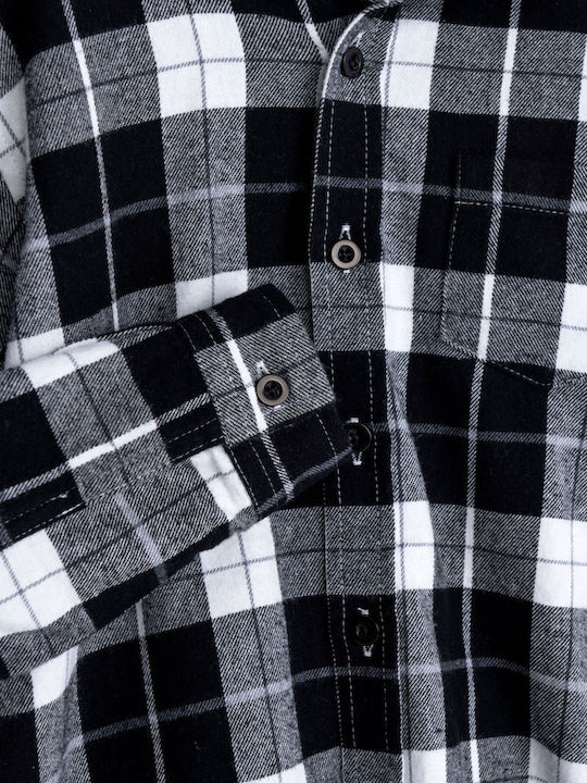 Kids Checked Shirt Long Sleeve Black, Ecru, Grey Melange
