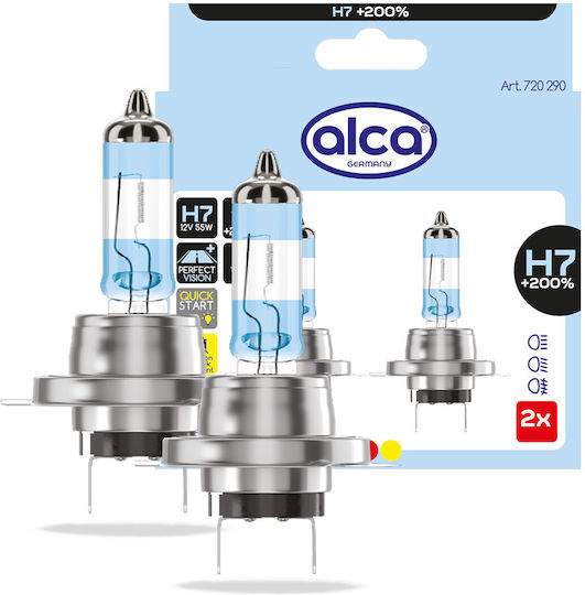 Alca Halogen Lamp H7 200% More Light Bulb Vehicle Lamp Car Lighting 12v 55w Base Px26d 2 Pieces
