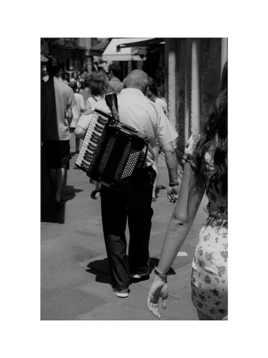 Painting Street Musician In Crowd 100x150