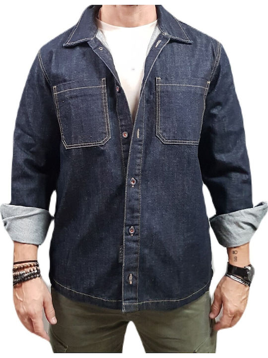 Μακρυμάνικo Τζιν Overshirt σε Κανονική Γραμμή Μπλε