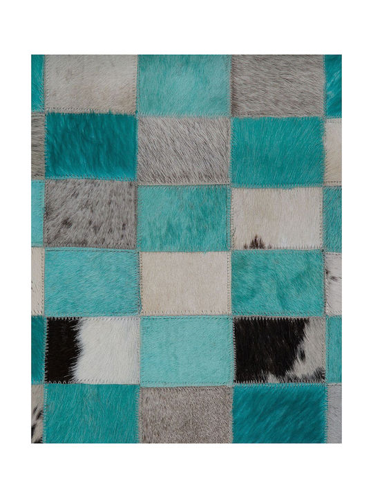 Beliani Χαλί Ορθογώνιο Δερμάτινο Turquoise Grey 140x200cm