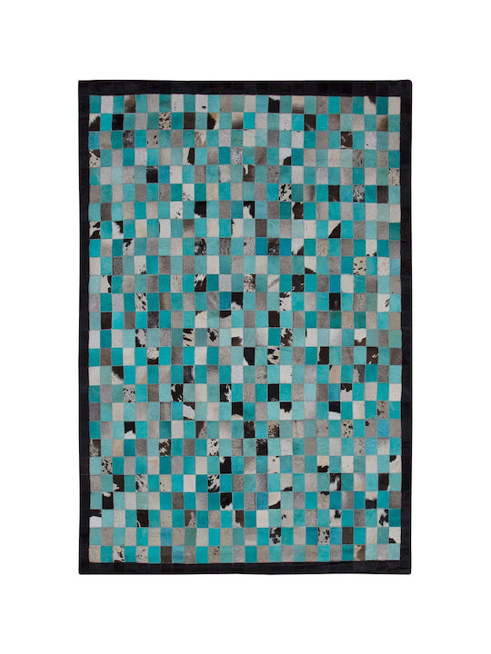 Beliani Χαλί Ορθογώνιο Δερμάτινο Turquoise Grey 140x200cm