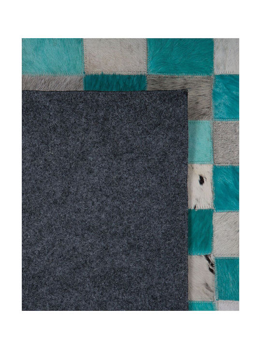 Beliani Χαλί Ορθογώνιο Δερμάτινο Turquoise Grey 140x200cm
