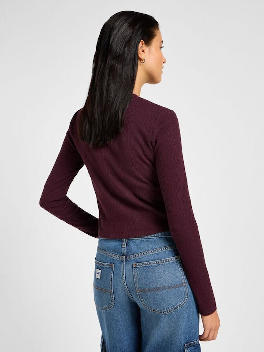 Lee Damen Crop Top Langarm Burgundisch