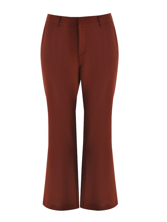 Mat Fashion Women's Crepe Trousers Flare with Elastic Brown