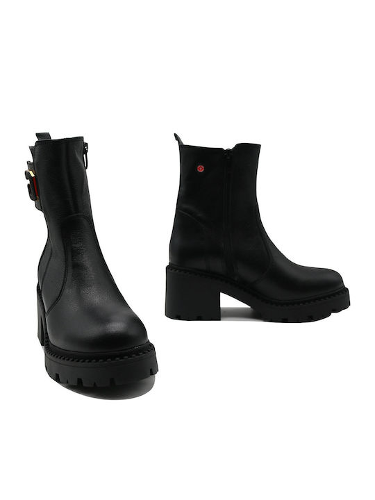 Leder Stiefeletten Damen Schwarz
