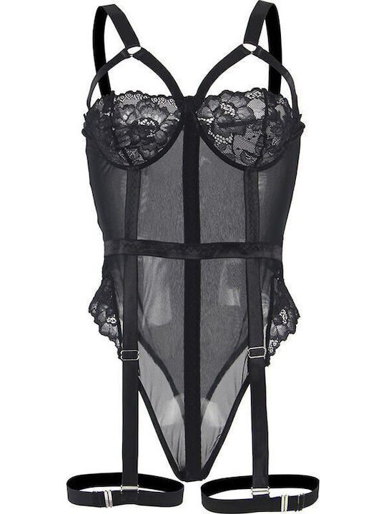 Subblime Teddy Plus Size Sexy Bodysuit Mit Spitze & Straps Schwarz