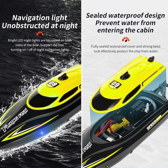Iuni Hj812 Дистанционно Управляема Лодка Rc Състезателна Скоростна Лодка Дрифт Скорост 25 км/ч 2.4GHz Жълта