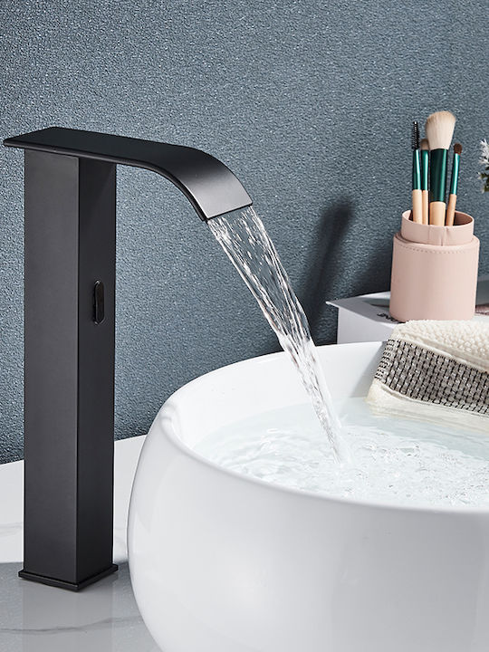 Bathroom Αναμεικτική Μπαταρία Νιπτήρα με Φωτοκύτταρο Καταρράκτης Μαύρη