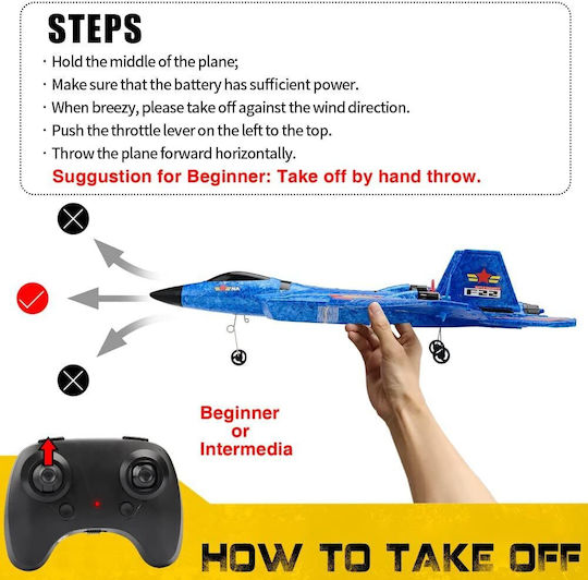 Τηλεκατευθυνόμενο Μαχητικό F22 Rc Jet 2.4ghz Blue