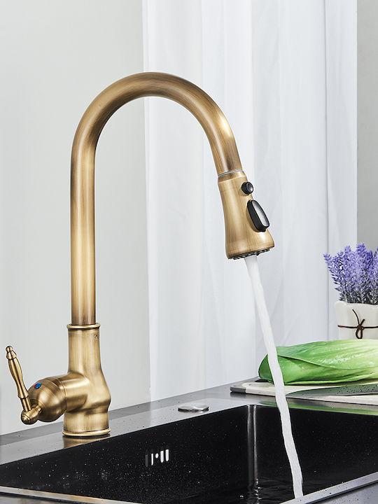 Kitchen Faucet Counter with Pull-Out Spray Bronze